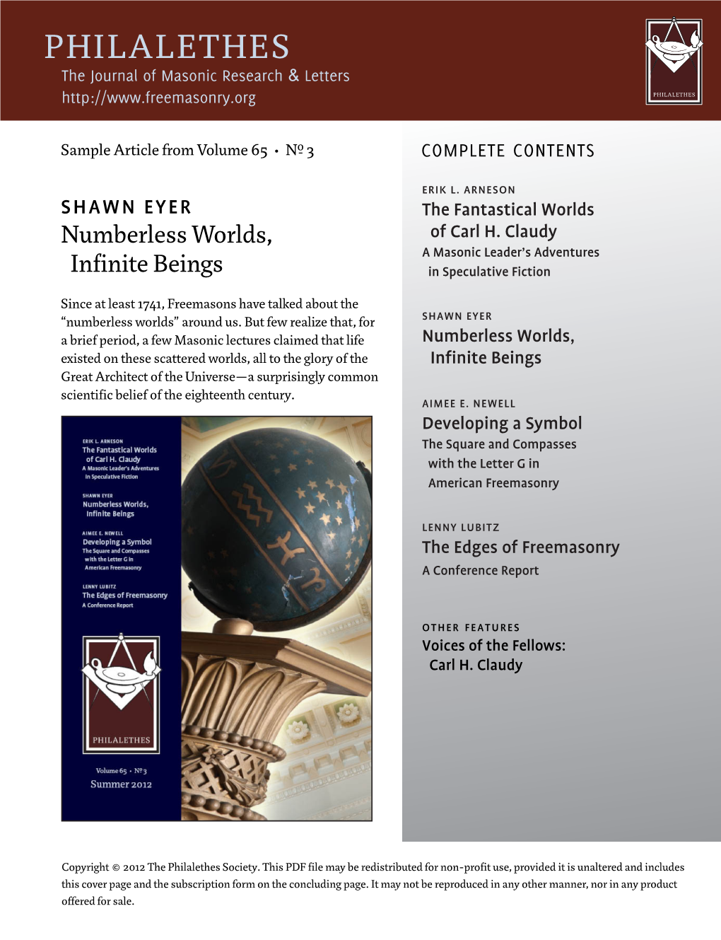 PHILALETHES the Journal of Masonic Research & Letters Http :// PHILALETHES