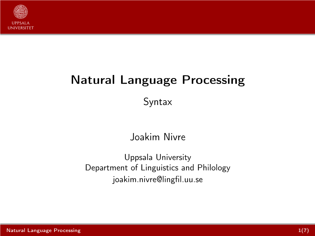 Natural Language Processing Syntax