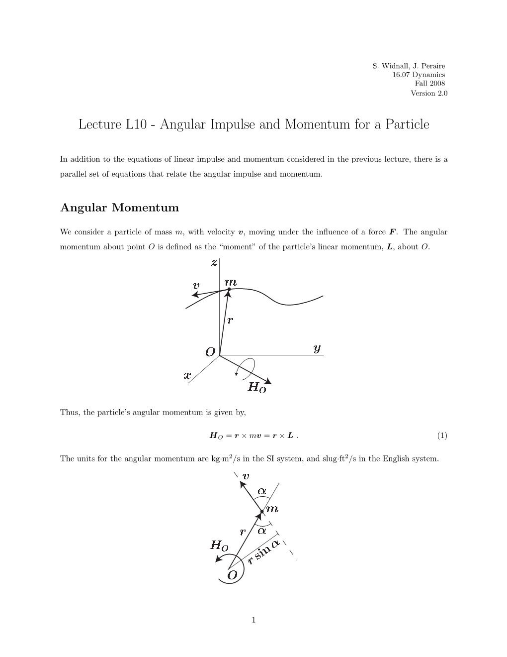 Lecture L10 - Angular Impulse and Momentum for a Particle