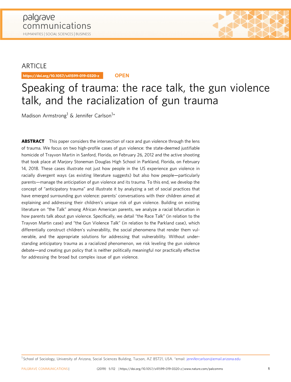 Speaking of Trauma: the Race Talk, the Gun Violence Talk, and the Racialization of Gun Trauma