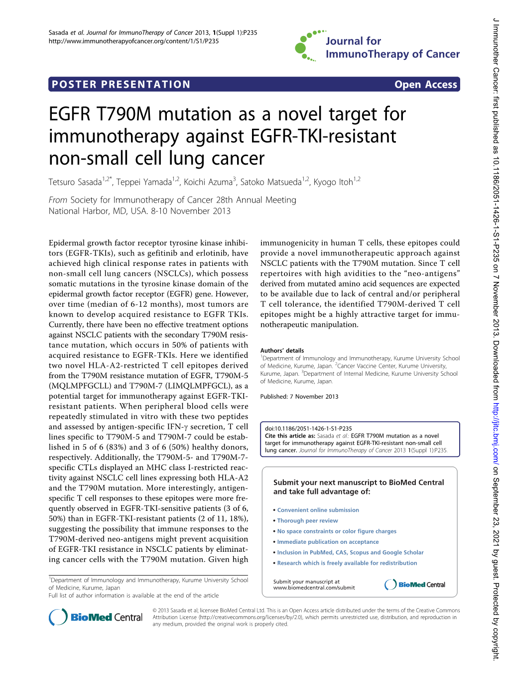 EGFR T790M Mutation As a Novel Target for Immunotherapy Against