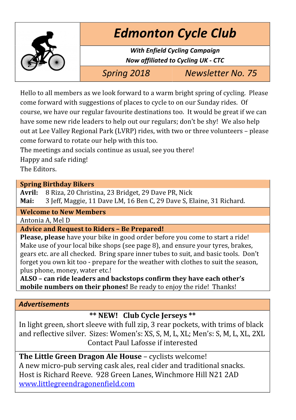 Spring 2018 Newsletter No