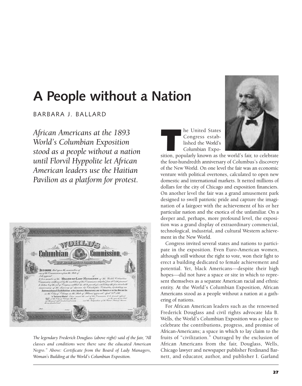 A People Without a Nation. African Americans at the 1893 World's