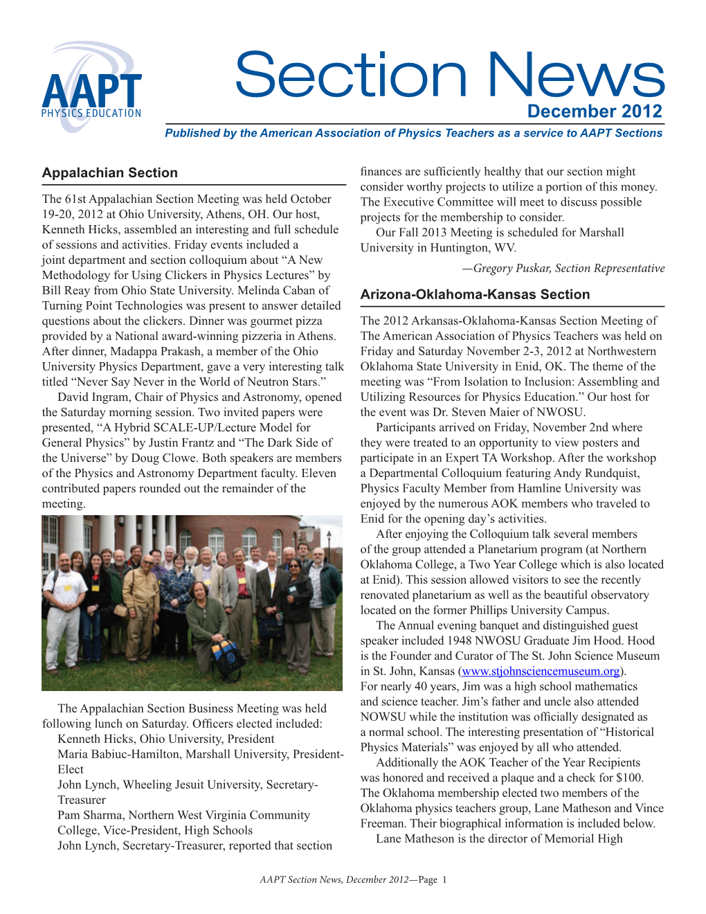 December 2012 Section News