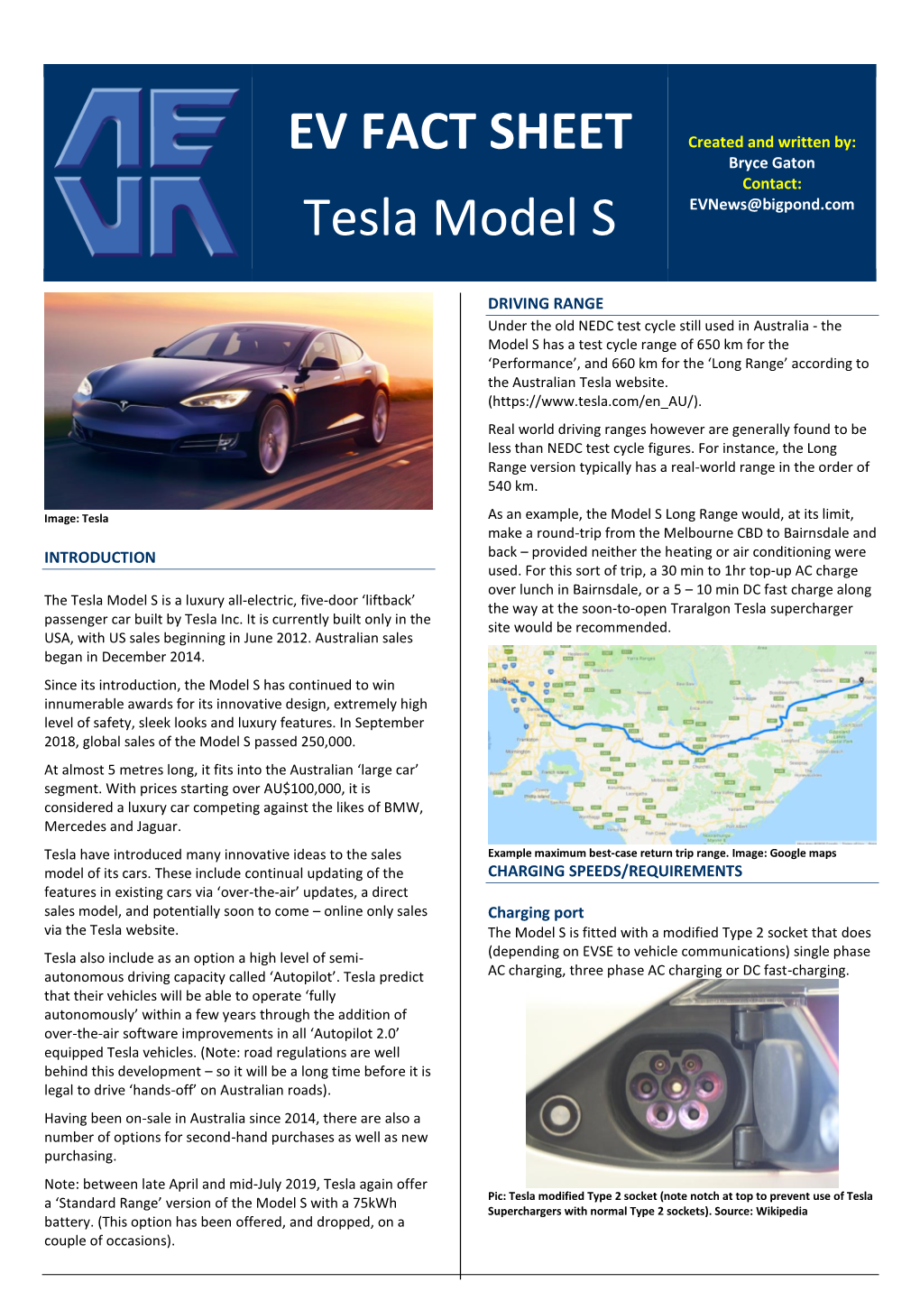 EV FACT SHEET Tesla Model S