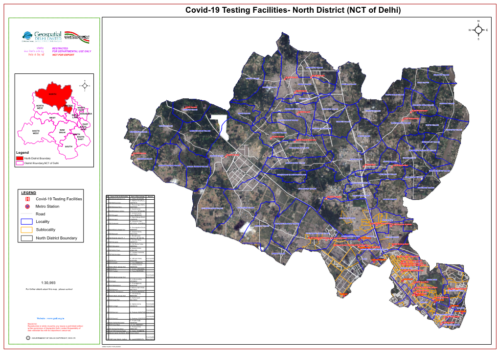 Covid-19 Testing Facilities- North District (NCT of Delhi) ² Izfrcaf/Kr RESTRICTED Dsoy Fohkkxh; Á;®X Gsrq for DEPARTMENTAL USE ONLY Fu;Kzr Ds Fy, Ugha NOT for EXPORT