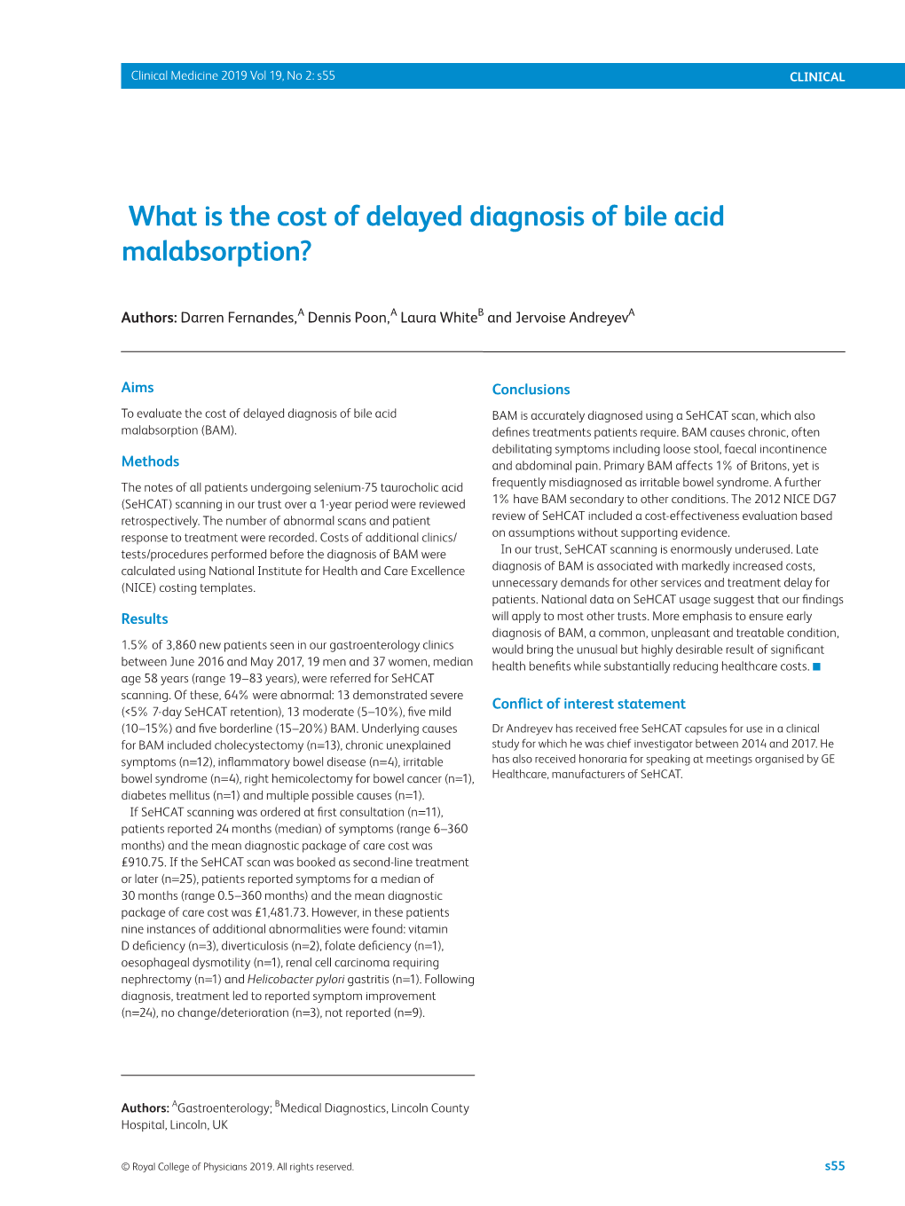 What Is the Cost of Delayed Diagnosis of Bile Acid Malabsorption?