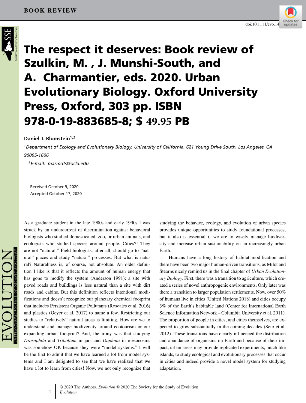 The Respect It Deserves: Book Review of Szulkin, M., J.Munshi‐South, And