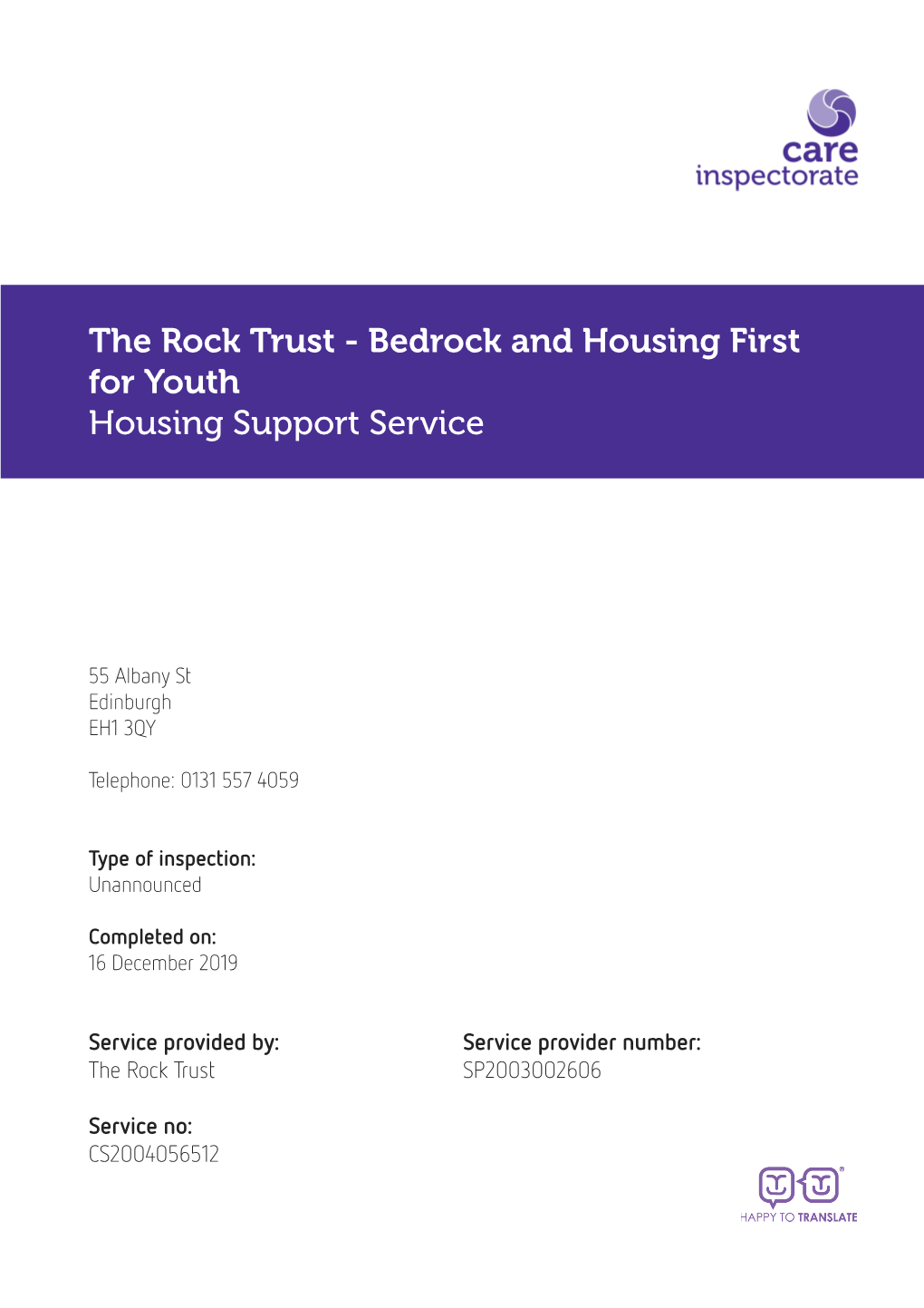 The Rock Trust - Bedrock and Housing First for Youth Housing Support Service