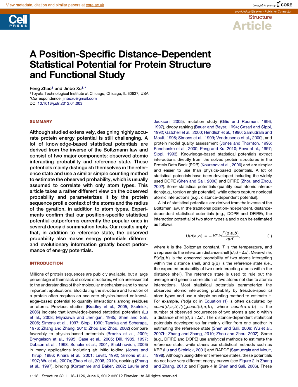 A Position-Specific Statistical Potential for Protein Structure and Functional