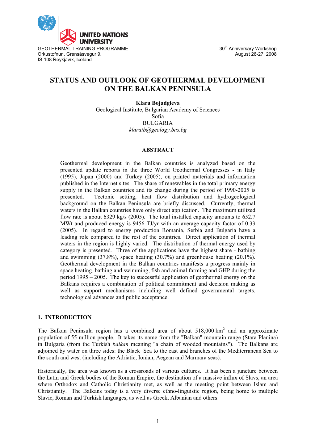 Status and Outlook of Geothermal Development on the Balkan Peninsula