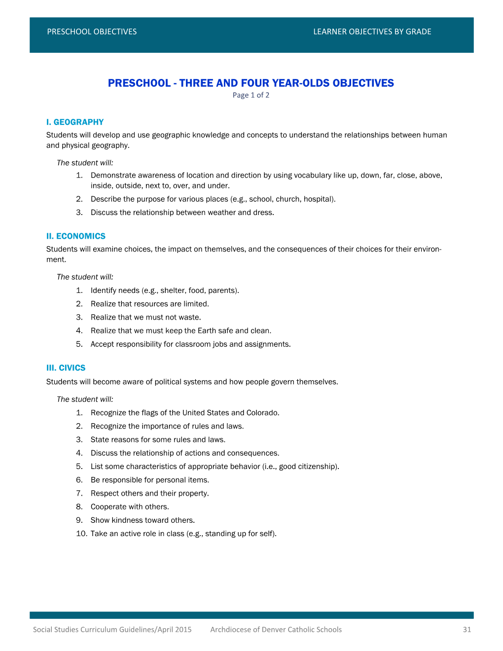 Social Studies Curriculum Guidelines April 2015 Guidelines