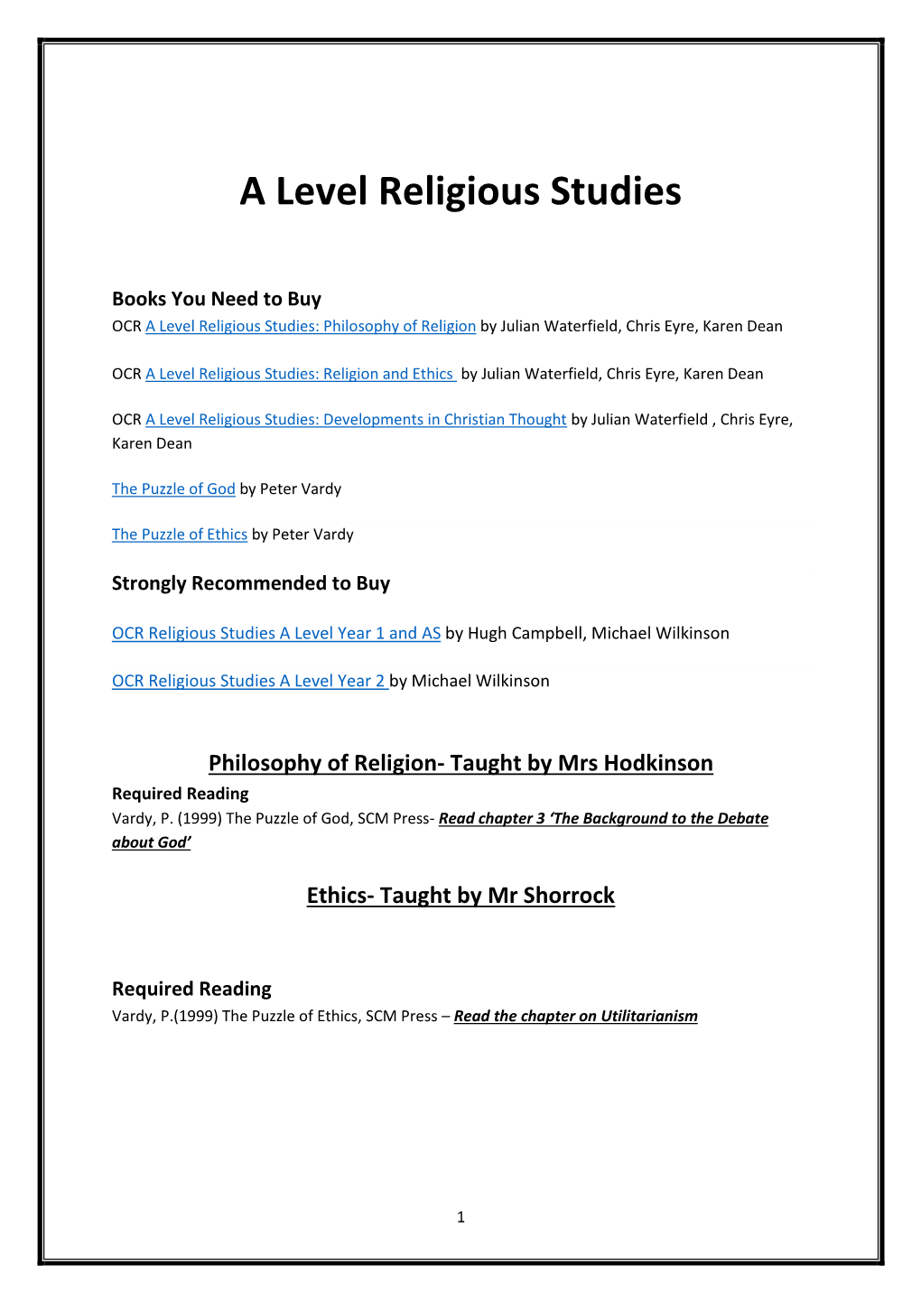 A Level Religious Studies