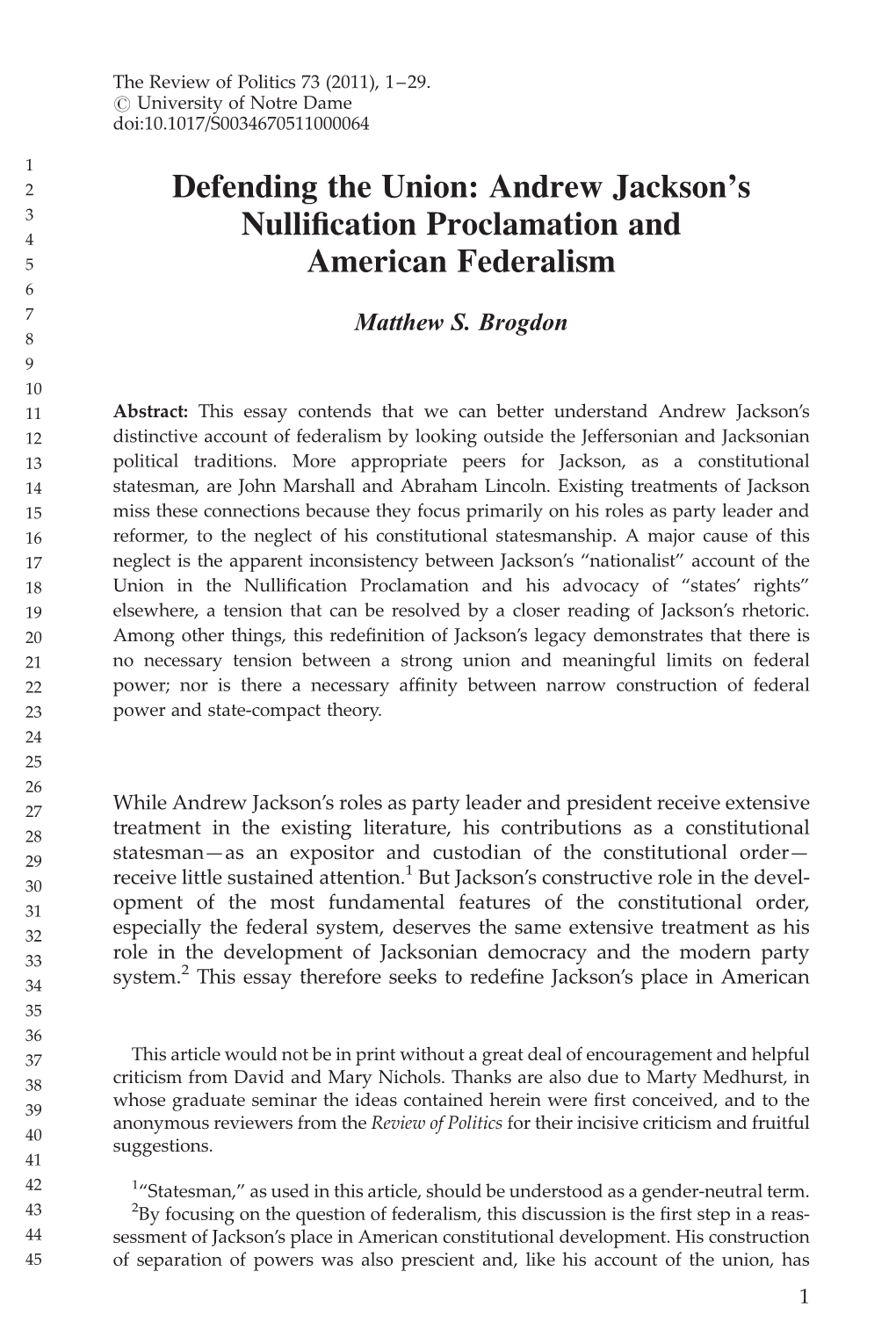 Defending the Union: Andrew Jackson's Nullification Proclamation