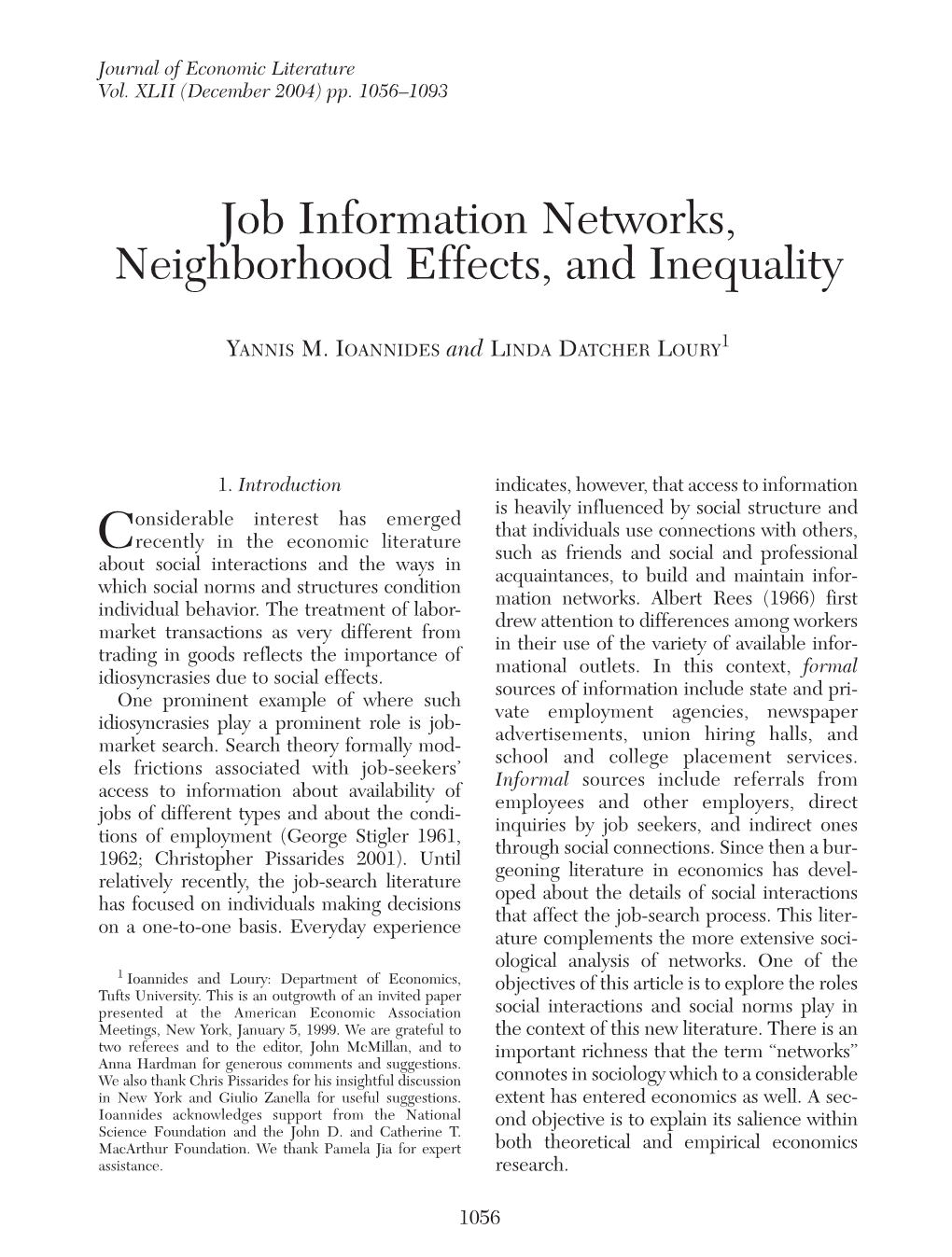 Job Information Networks, Neighborhood Effects, and Inequality