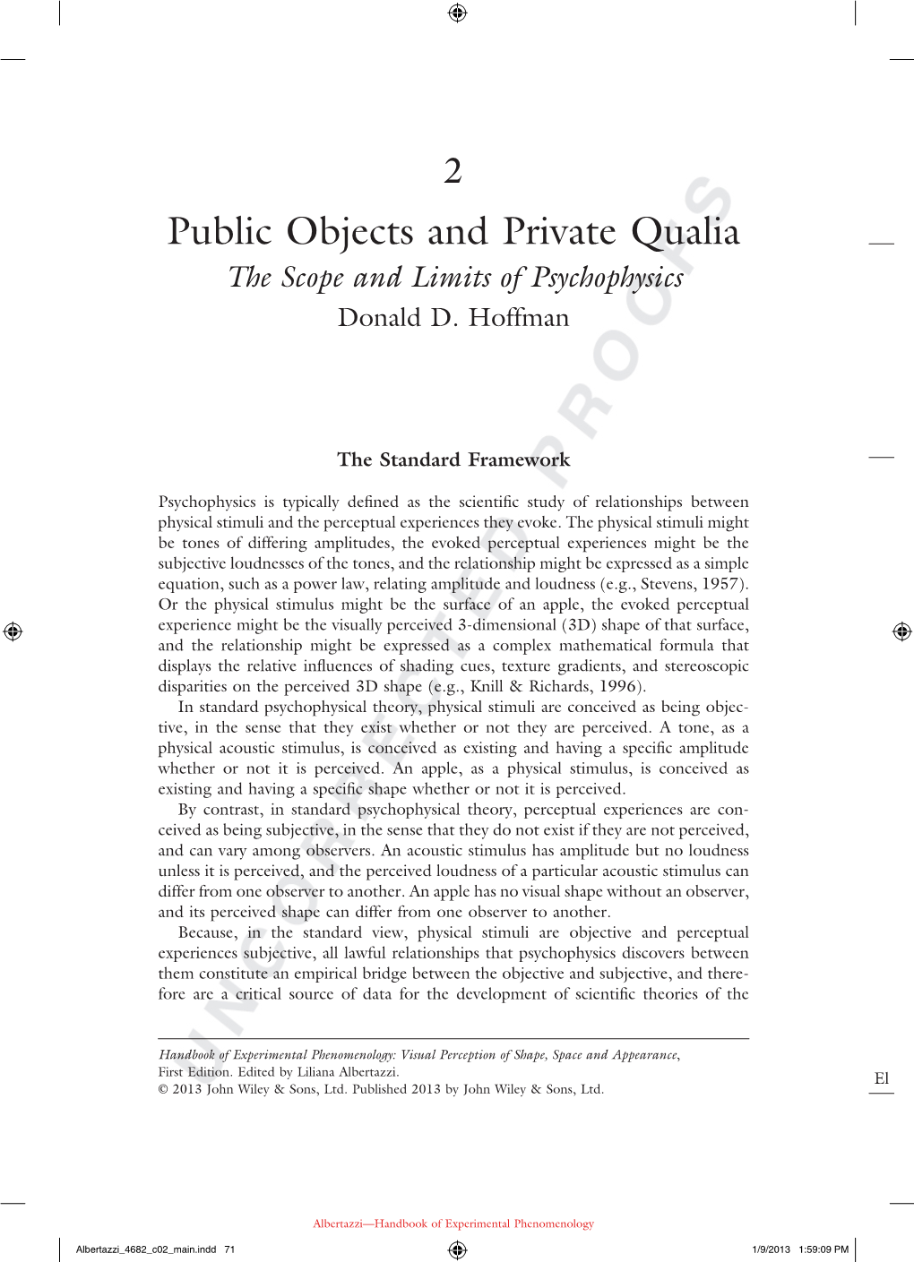 Public Objects and Private Qualia the Scope and Limits of Psychophysics Donald D