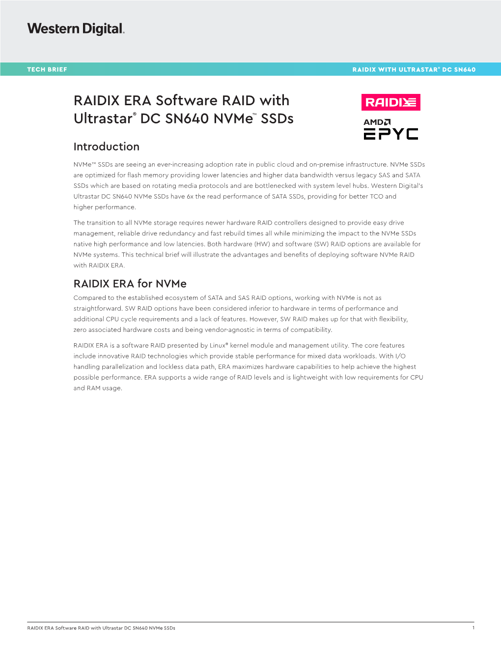 RAIDIX ERA Software RAID with Ultrastar DC SN640 Nvme Ssds 1 TECH BRIEF RAIDIX with ULTRASTAR DC SN640