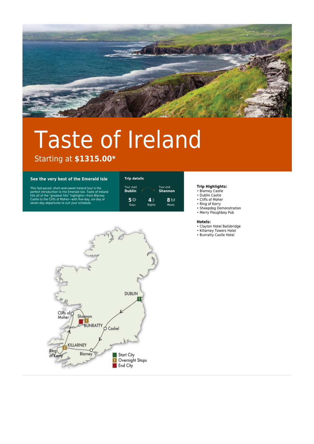 Taste of Ireland Starting at $1315.00*