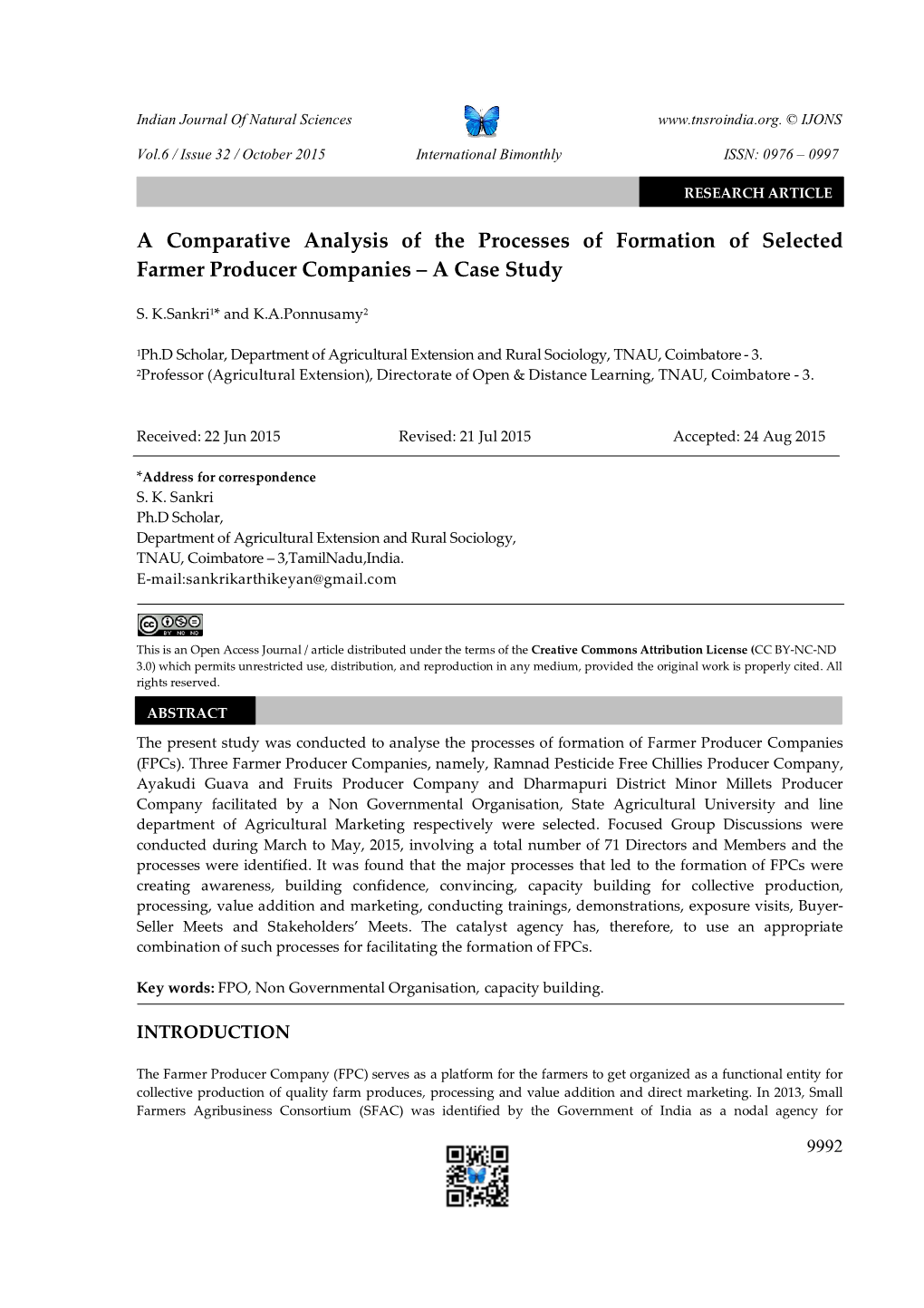 A Comparative Analysis of the Processes of Formation of Selected Farmer Producer Companies – a Case Study