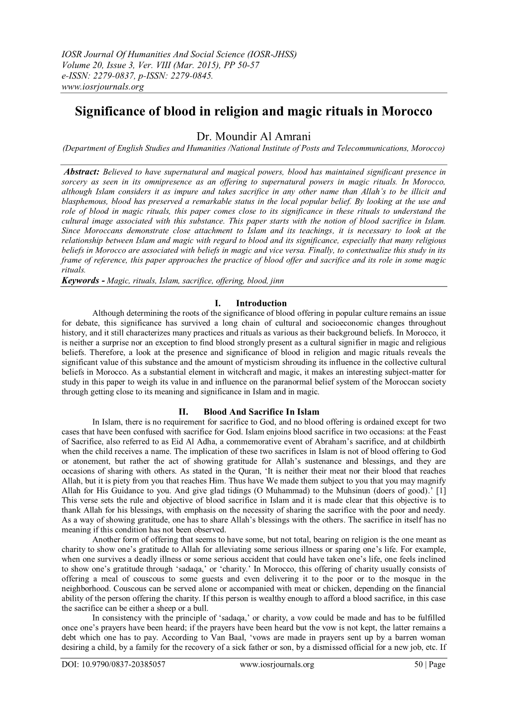 Significance of Blood in Religion and Magic Rituals in Morocco