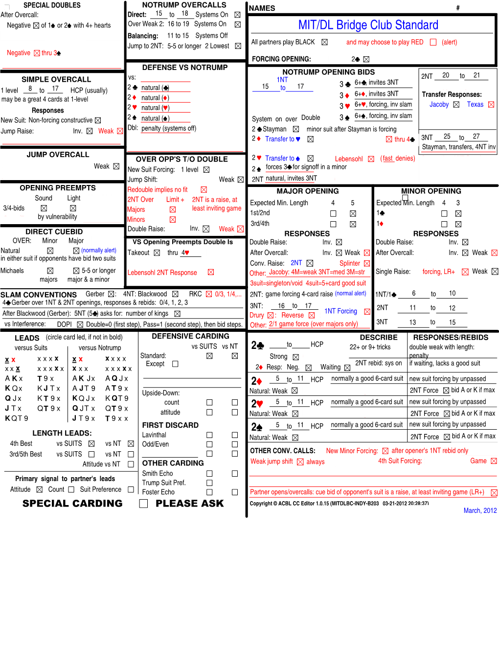 Convention Card Editor