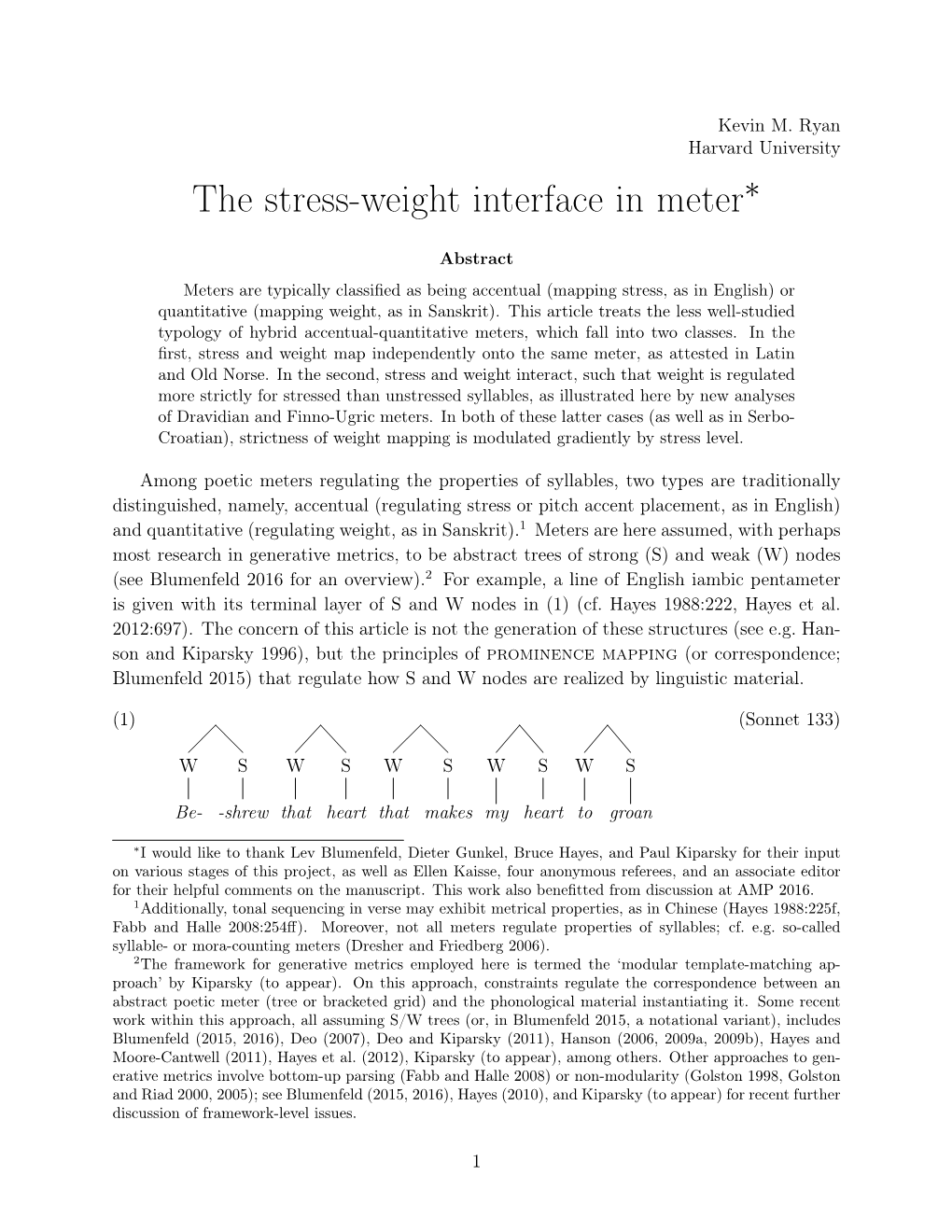 The Stress-Weight Interface in Meter∗