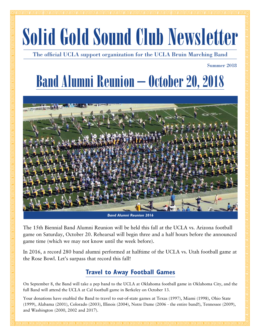 Solid Gold Sound Club Newsletter the Official UCLA Support Organization for the UCLA Bruin Marching Band