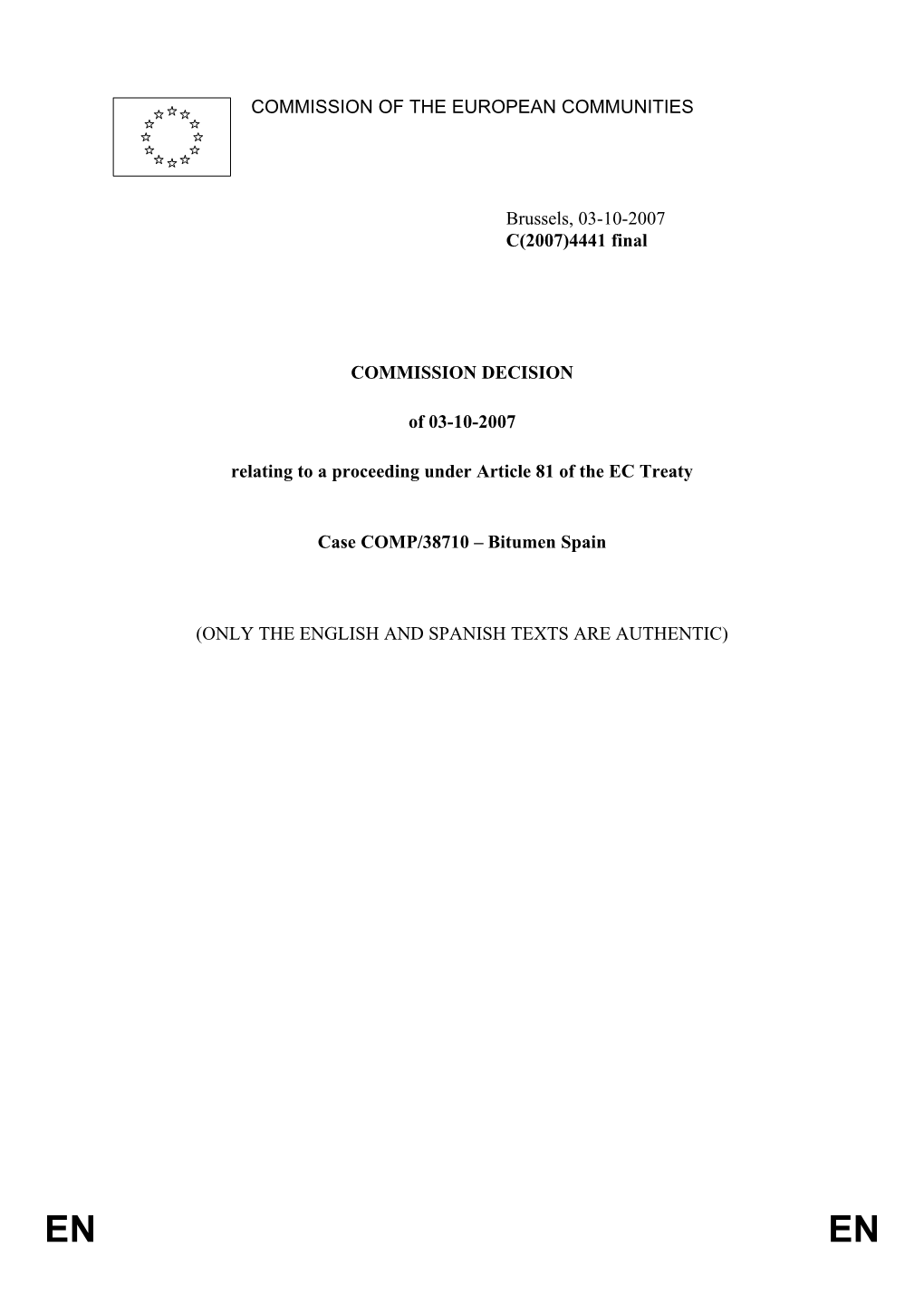 4441 Final COMMISSION DECISION of 03-10-2007 Relating to a Pr