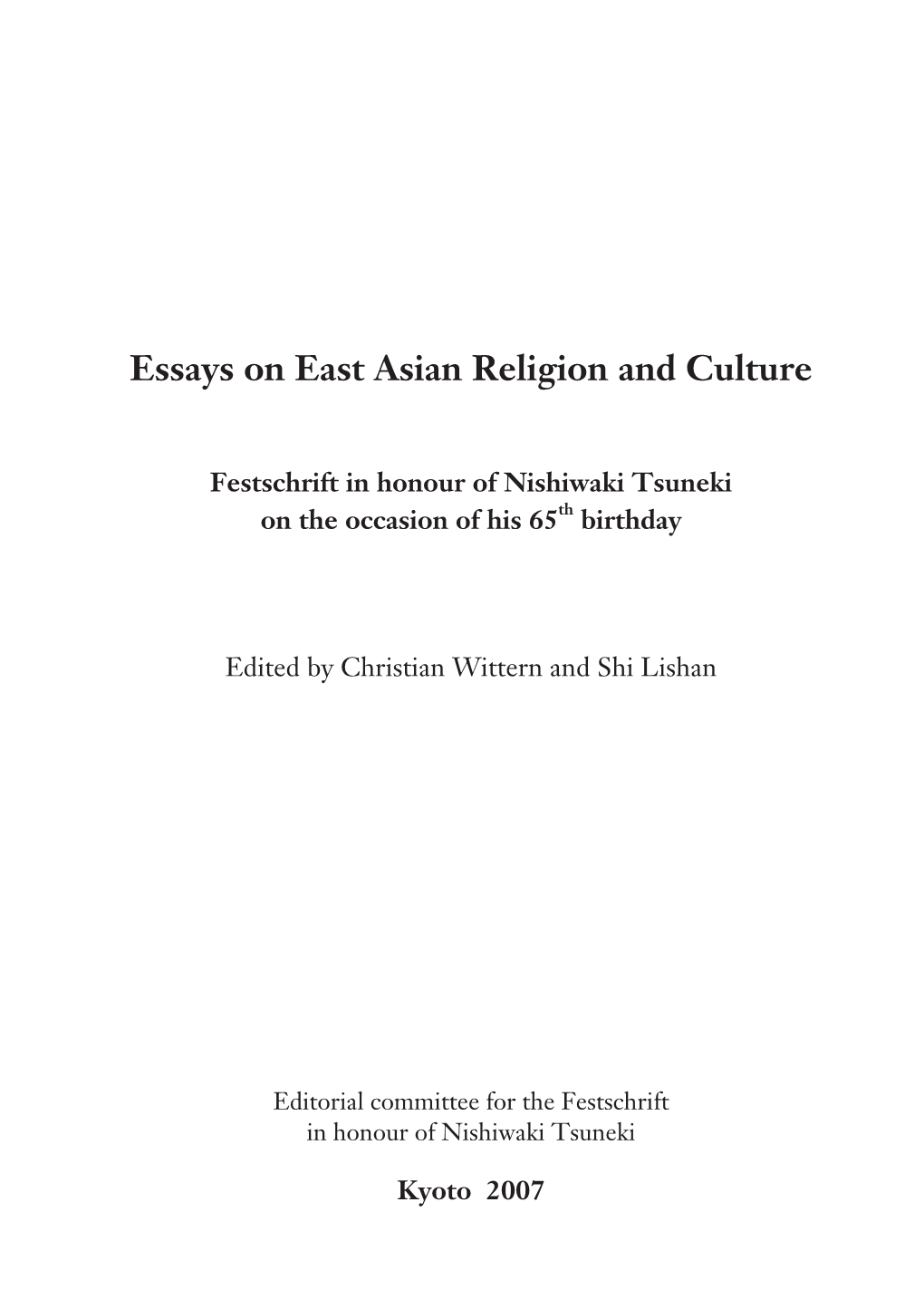 Essays on East Asian Religion and Culture