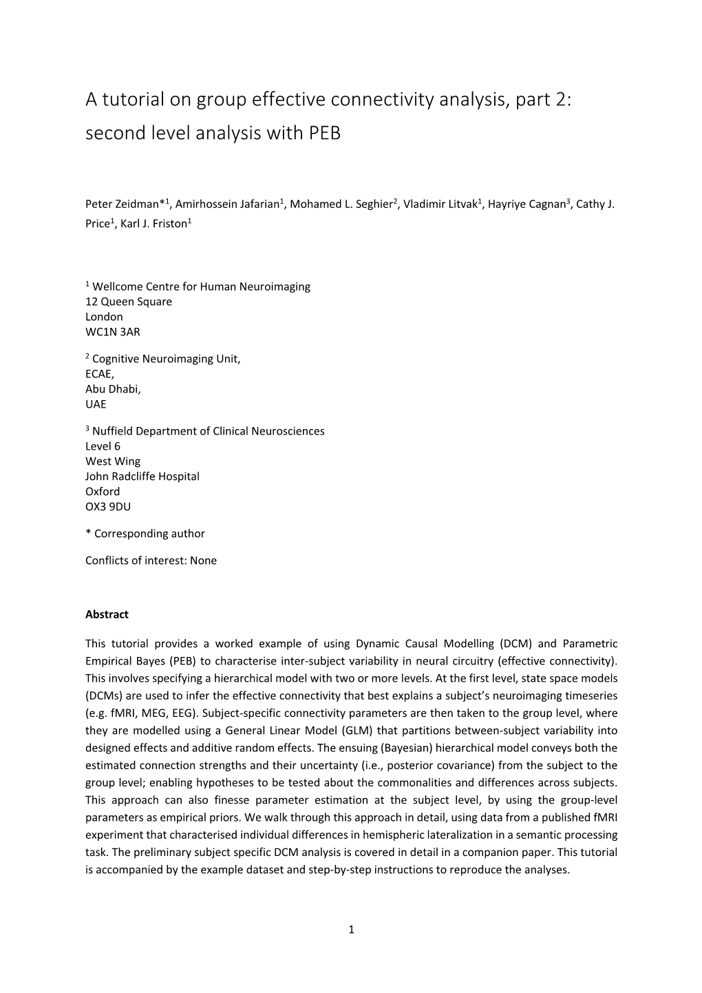 A Tutorial on Group Effective Connectivity Analysis, Part 2: Second Level Analysis with PEB