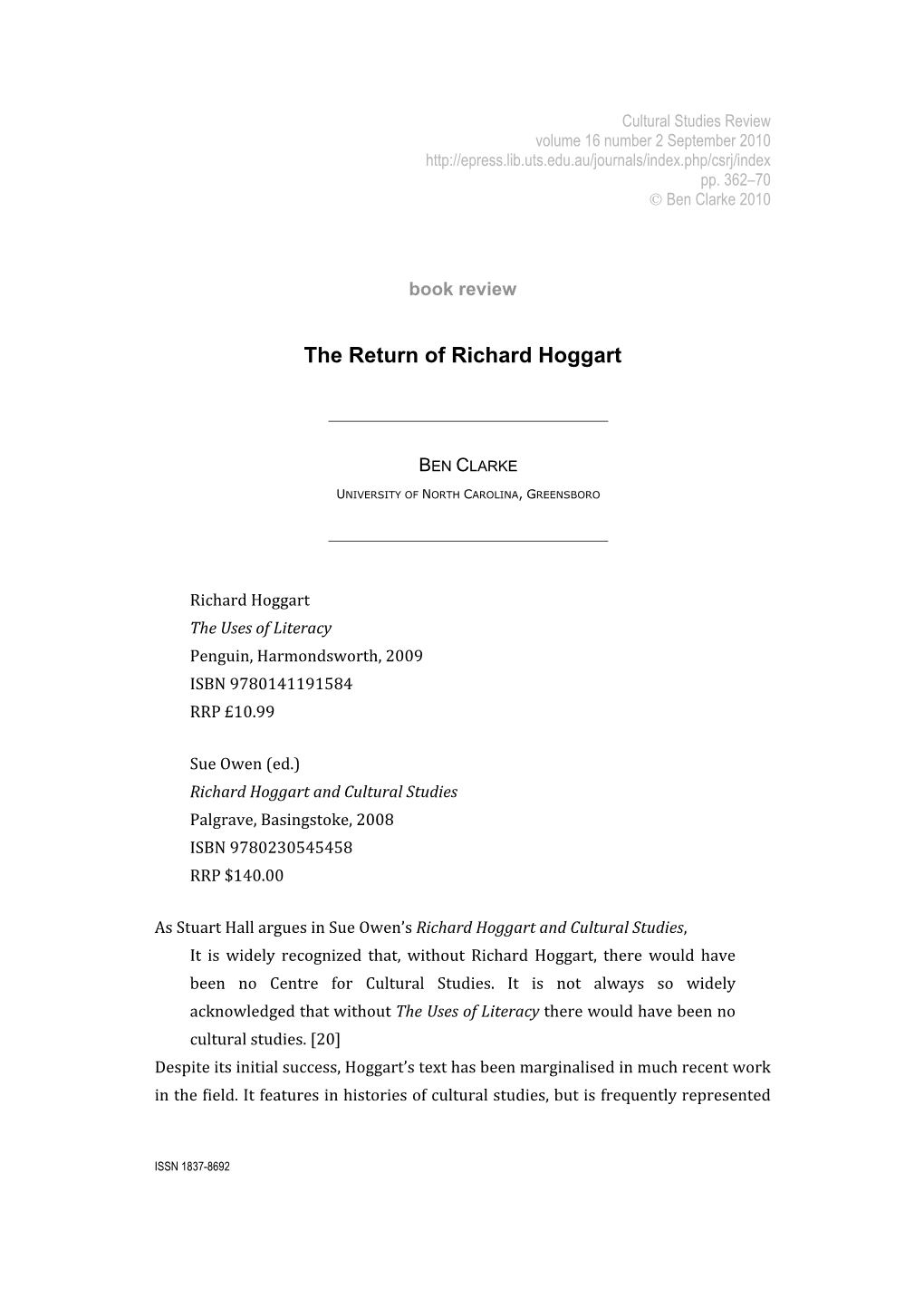 The Return of Richard Hoggart