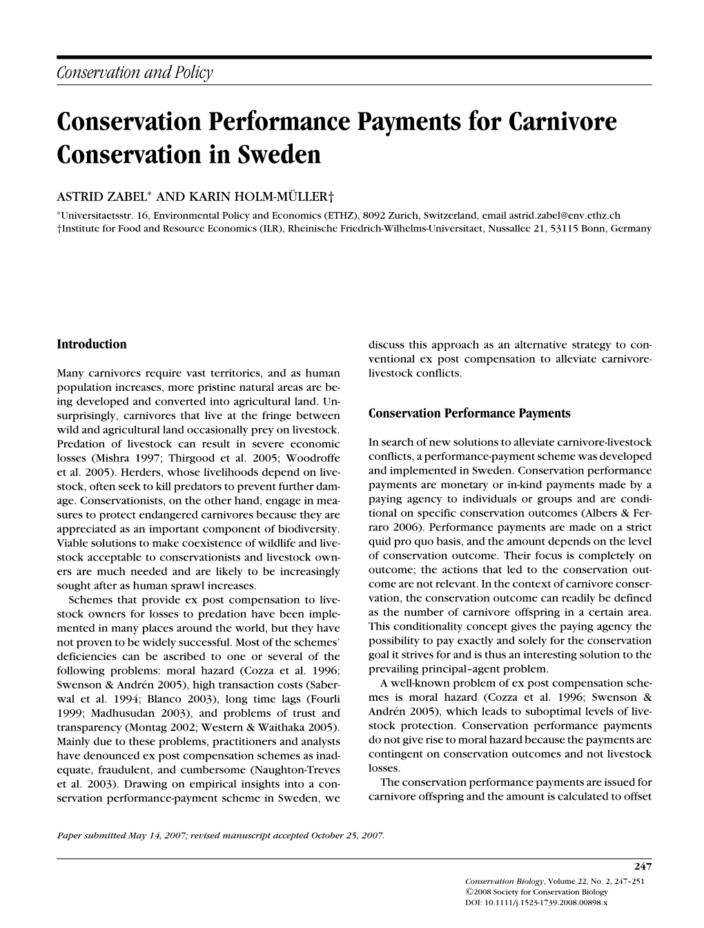 Conservation Performance Payments for Carnivore Conservation in Sweden