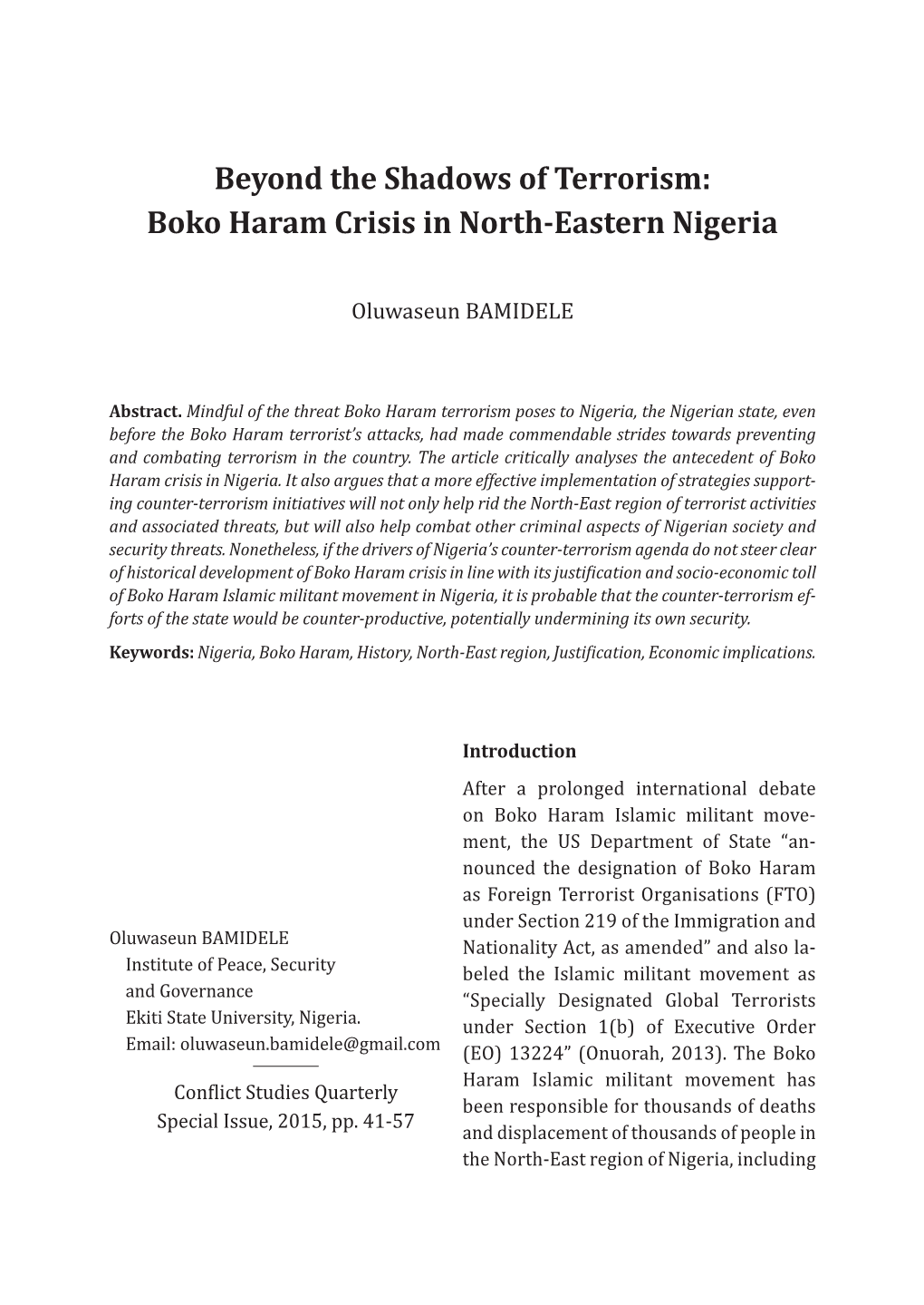 Boko Haram Crisis in North-Eastern Nigeria