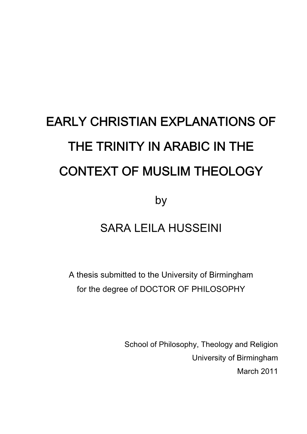 Early Christian Explanations of the Trinity in Arabic in The