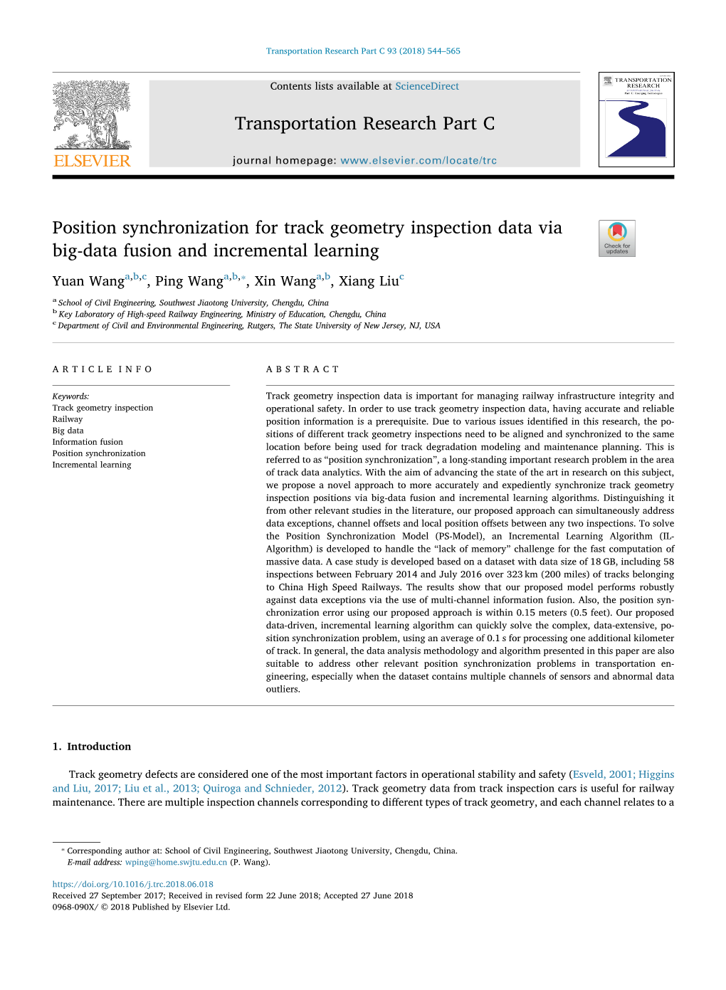 Position Synchronization for Track Geometry Inspection Data Via Big