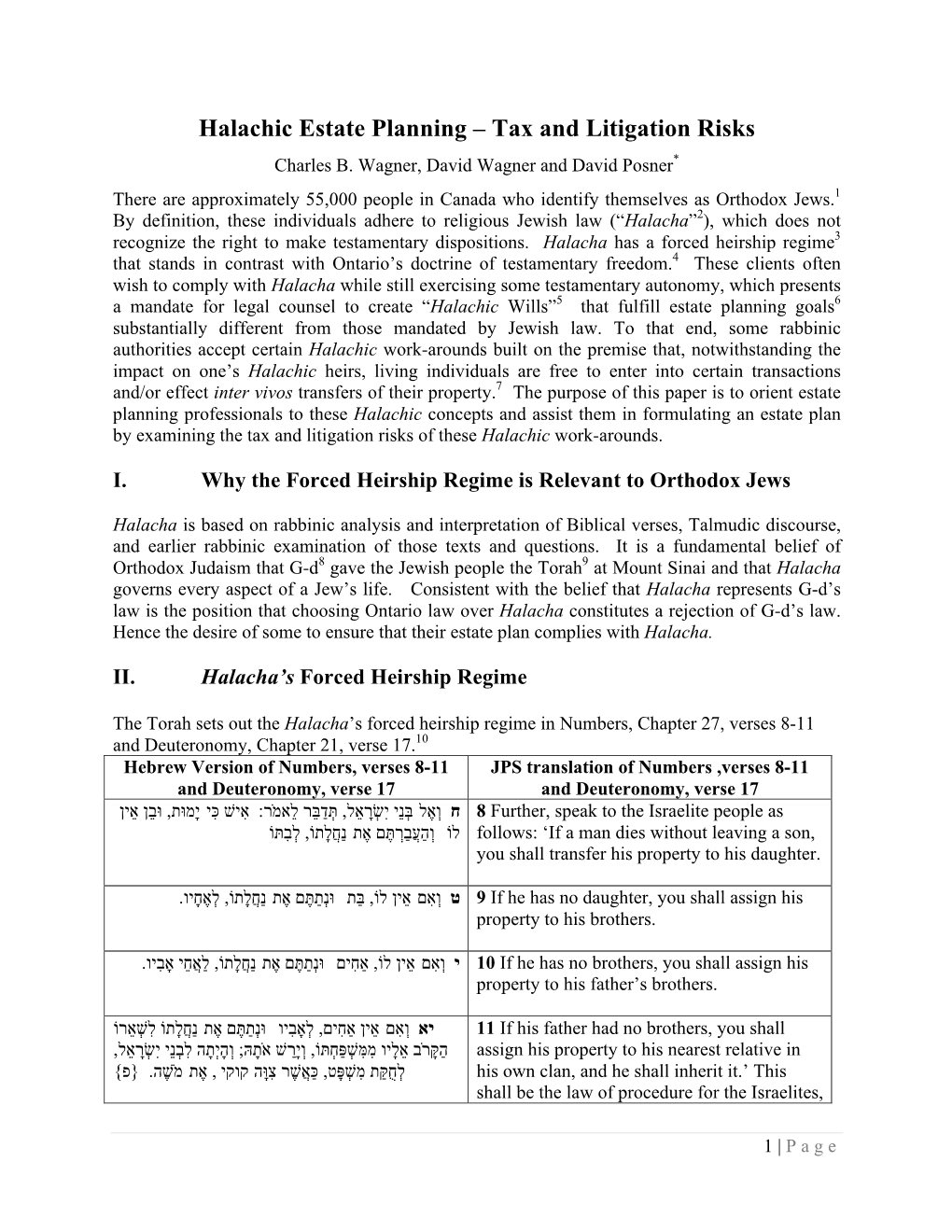 Halachic Estate Planning – Tax and Litigation Risks Charles B