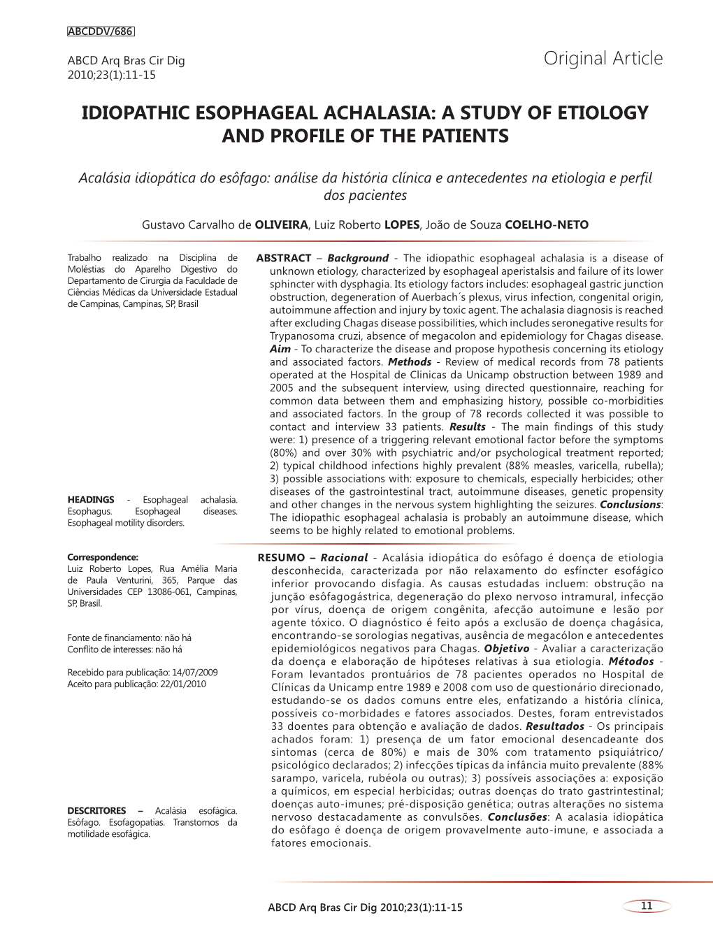 Original Article IDIOPATHIC ESOPHAGEAL ACHALASIA