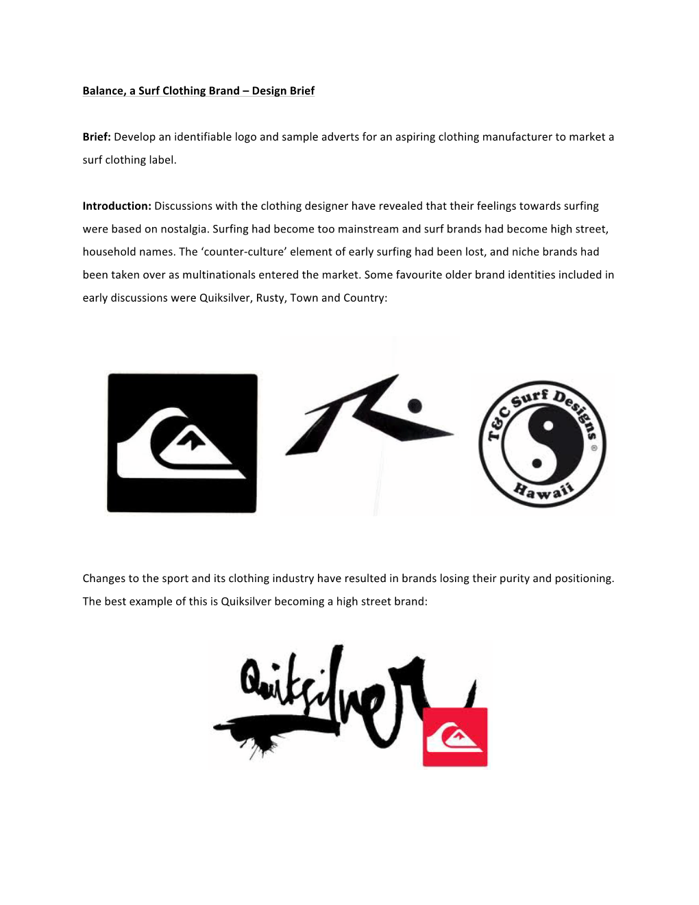 Balance, a Surf Clothing Brand – Design Brief Brief: Develop An