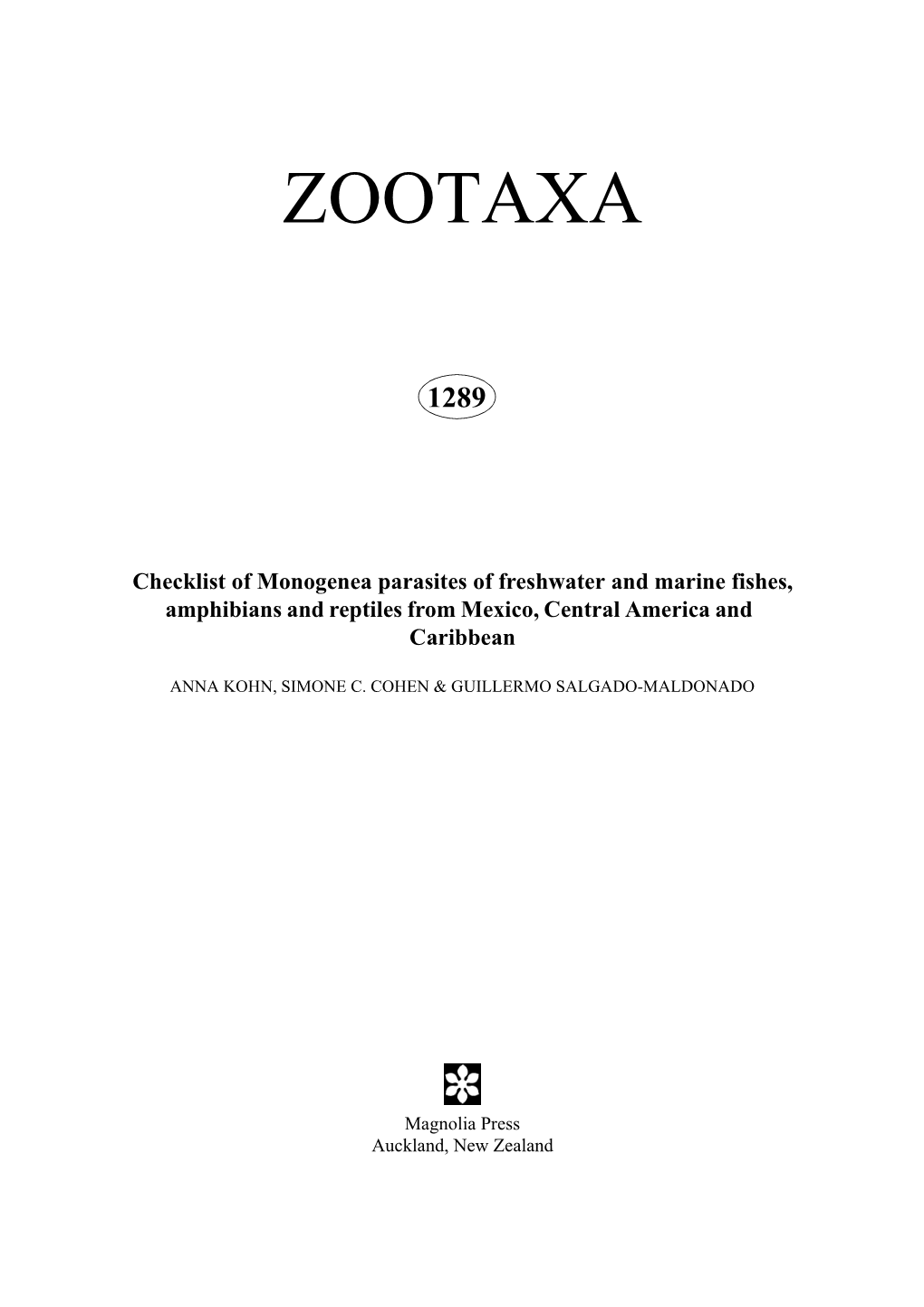Zootaxa: Checklist of Monogenea Parasites Of