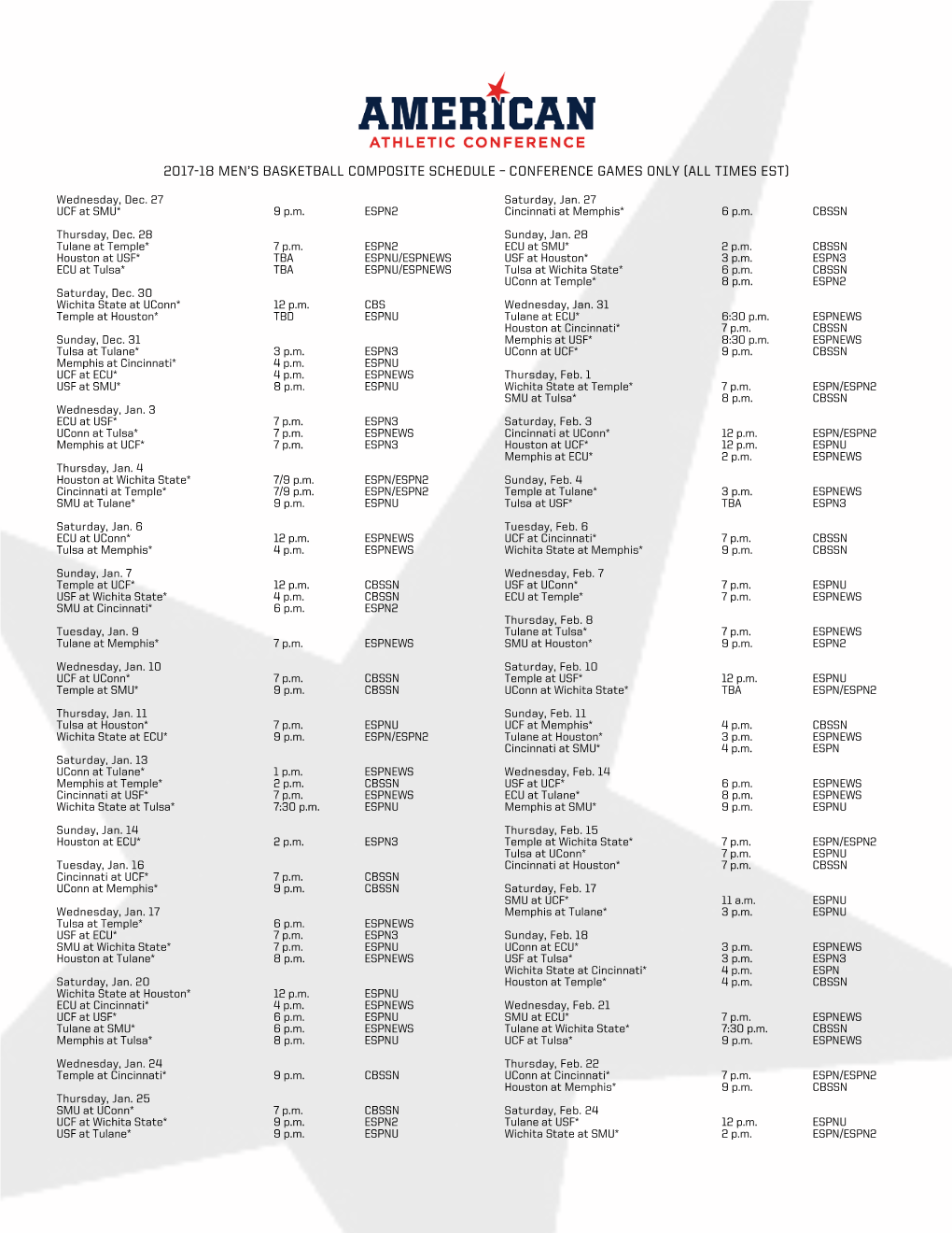 2017-18 Men's Basketball Composite Schedule