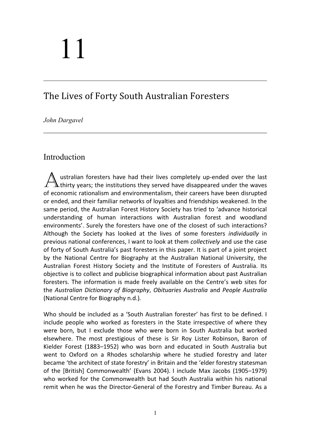 The Lives of Forty South Australian Foresters