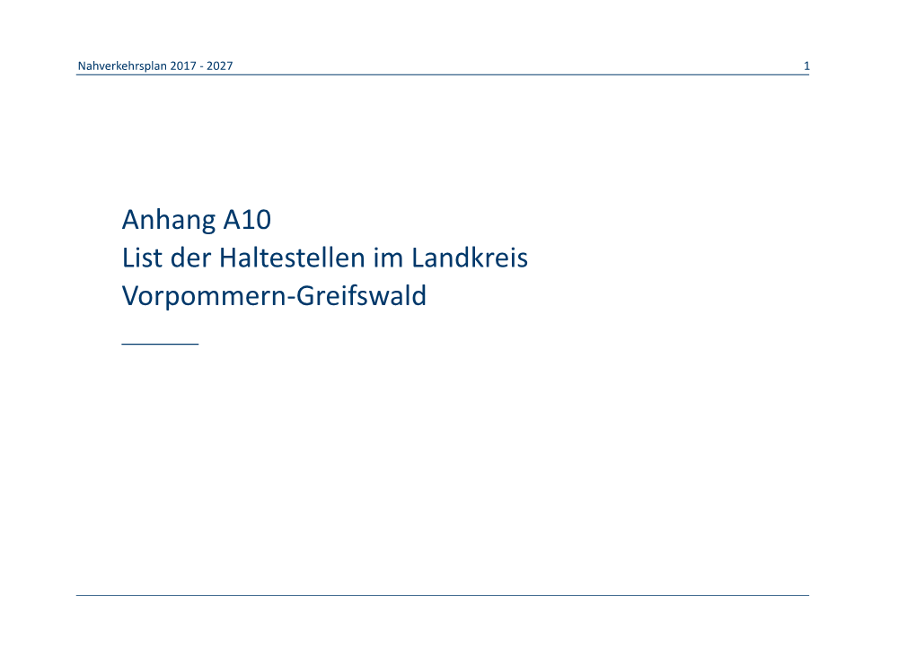 Anhang A10 List Der Haltestellen Im Landkreis Vorpommern-Greifswald