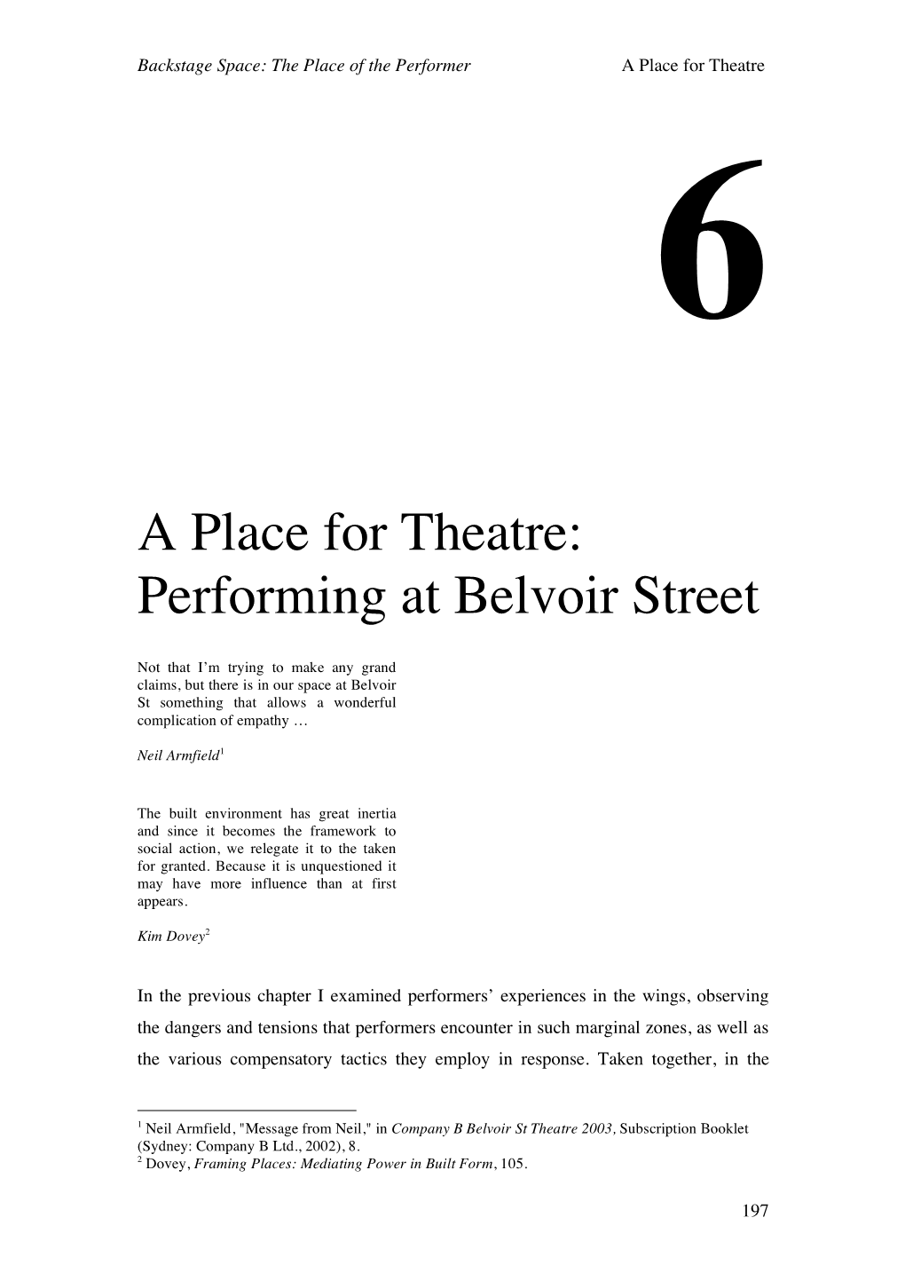 A Place for Theatre: Performing at Belvoir Street