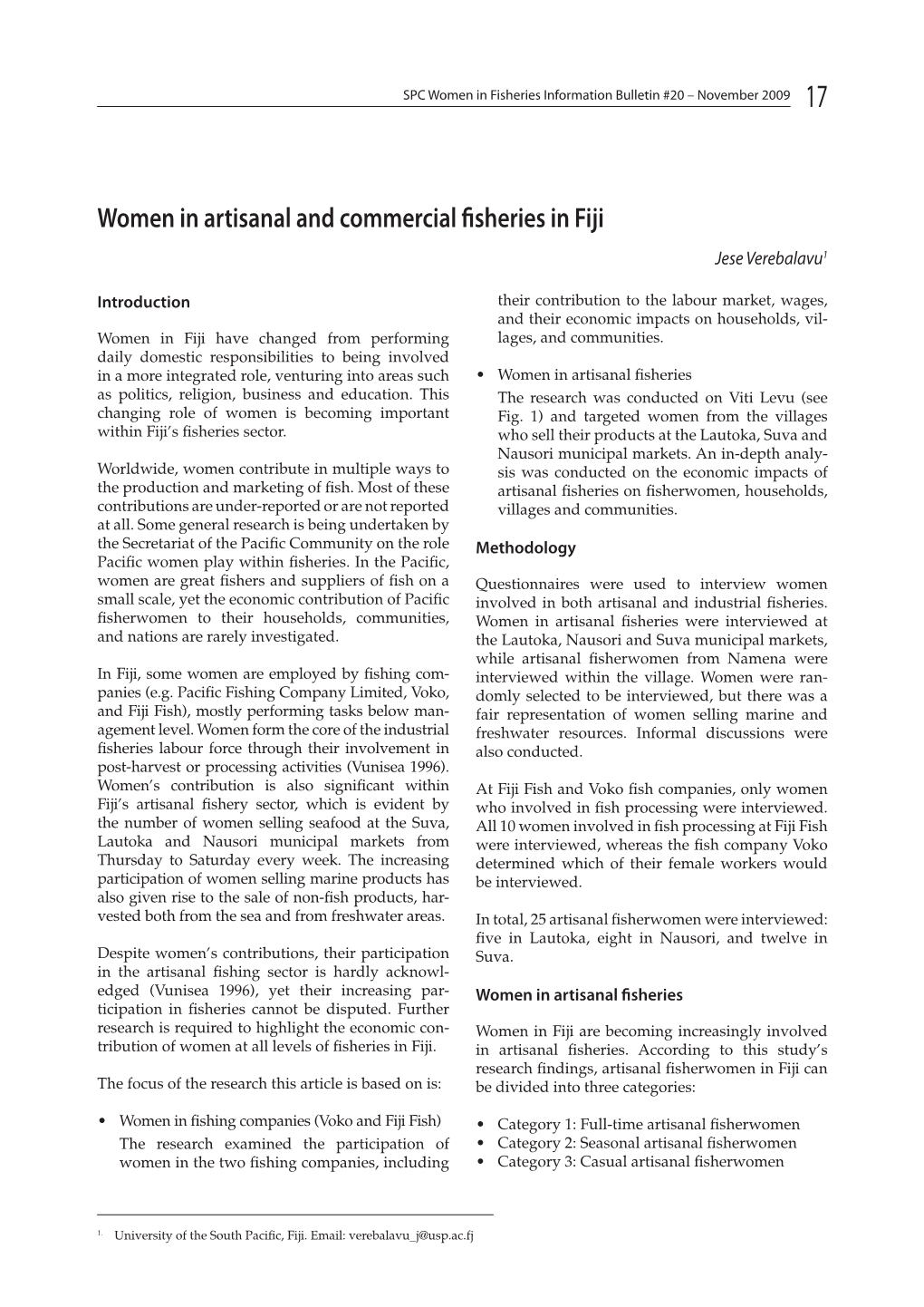 Women in Artisanal and Commercial Fisheries in Fiji Jese Verebalavu1