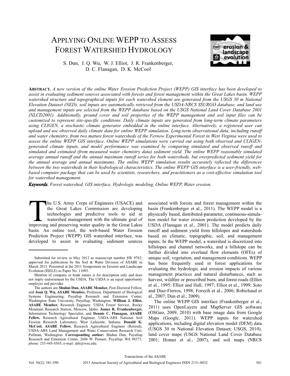 Applying Online Wepp to Assess Forest Watershed Hydrology S