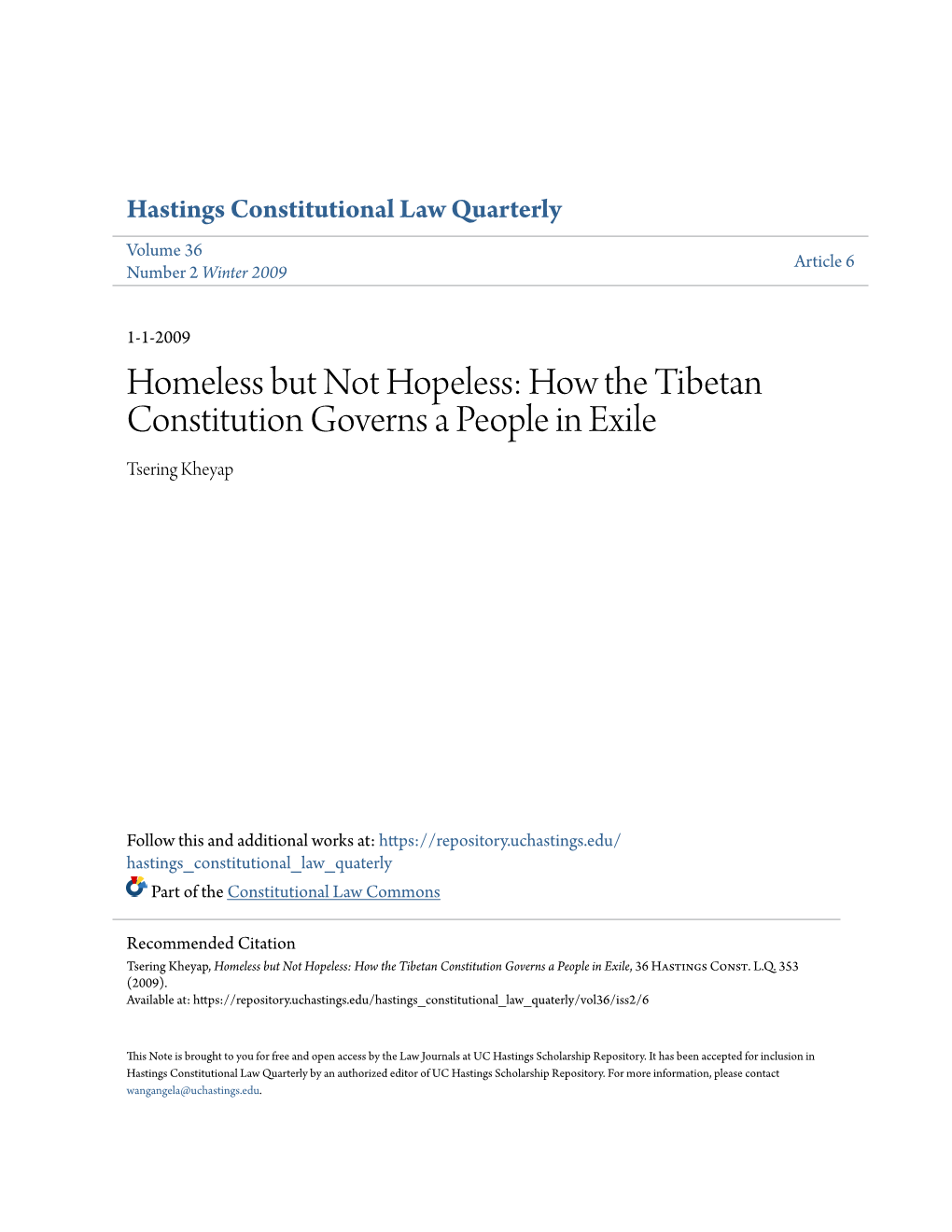 How the Tibetan Constitution Governs a People in Exile Tsering Kheyap