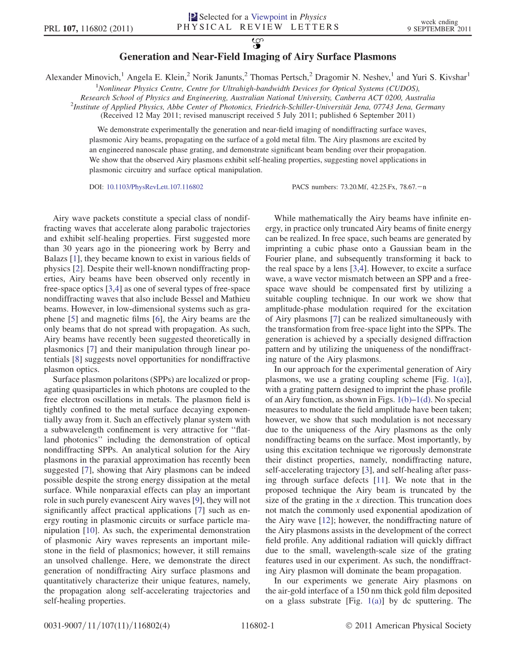 Generation and Near-Field Imaging of Airy Surface Plasmons