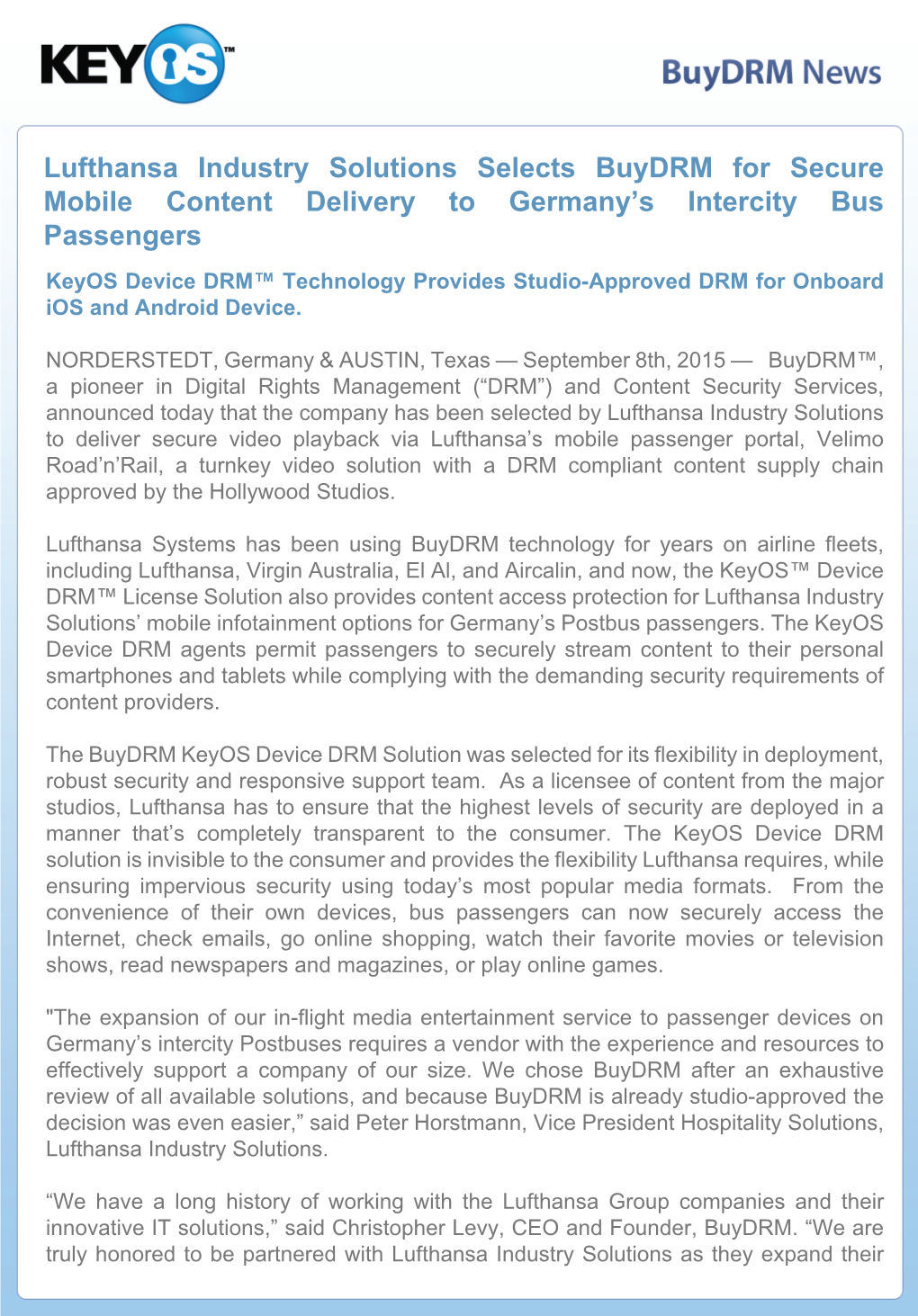 Lufthansa Industry Solutions Selects Buydrm for Secure Mobile