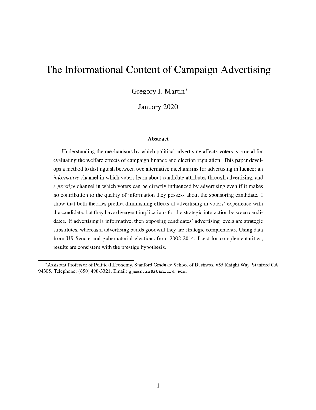 The Informational Content of Campaign Advertising