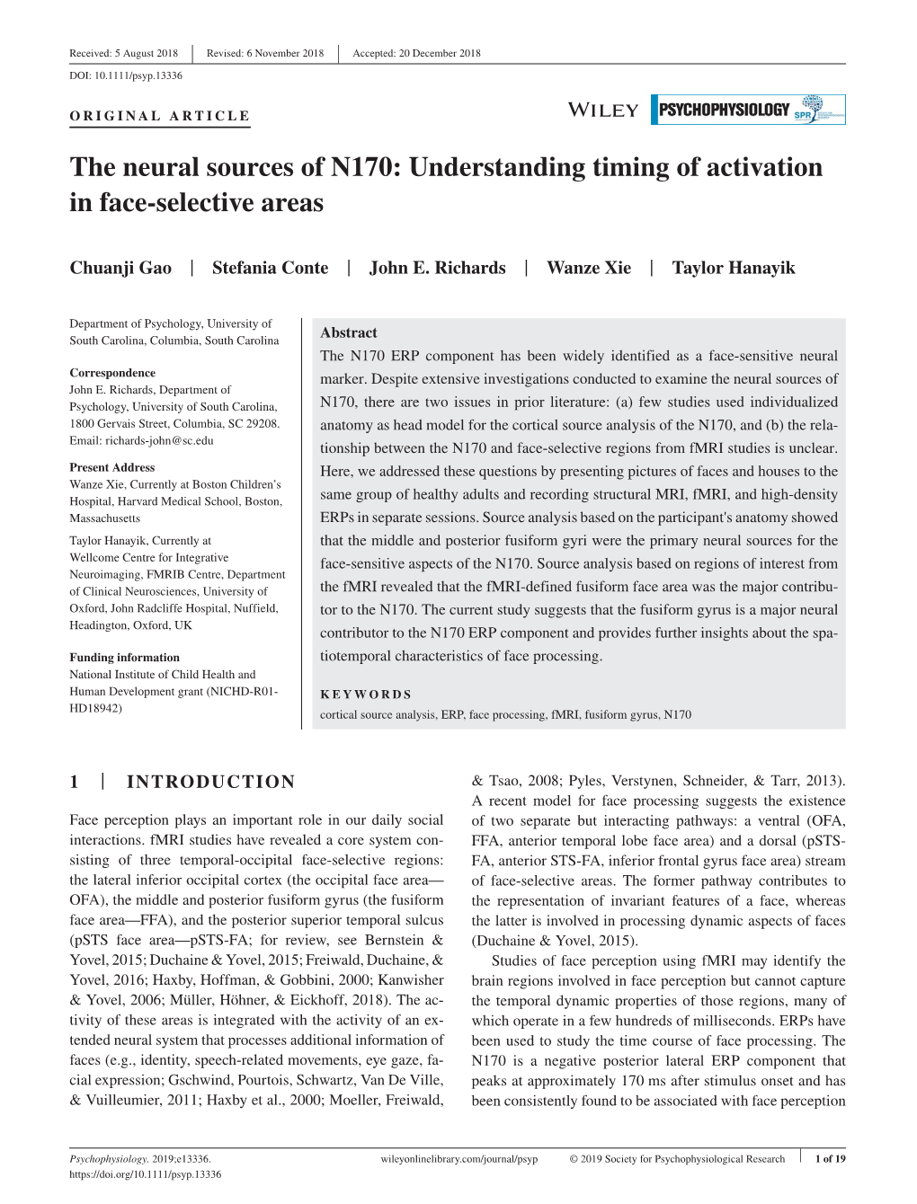The Neural Sources of N170: Understanding Timing of Activation in Face&#X2010;Selective Areas